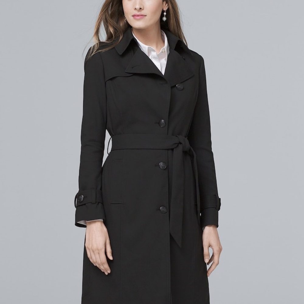 White House Black Market Classic Black Trench Coat - Size XS
